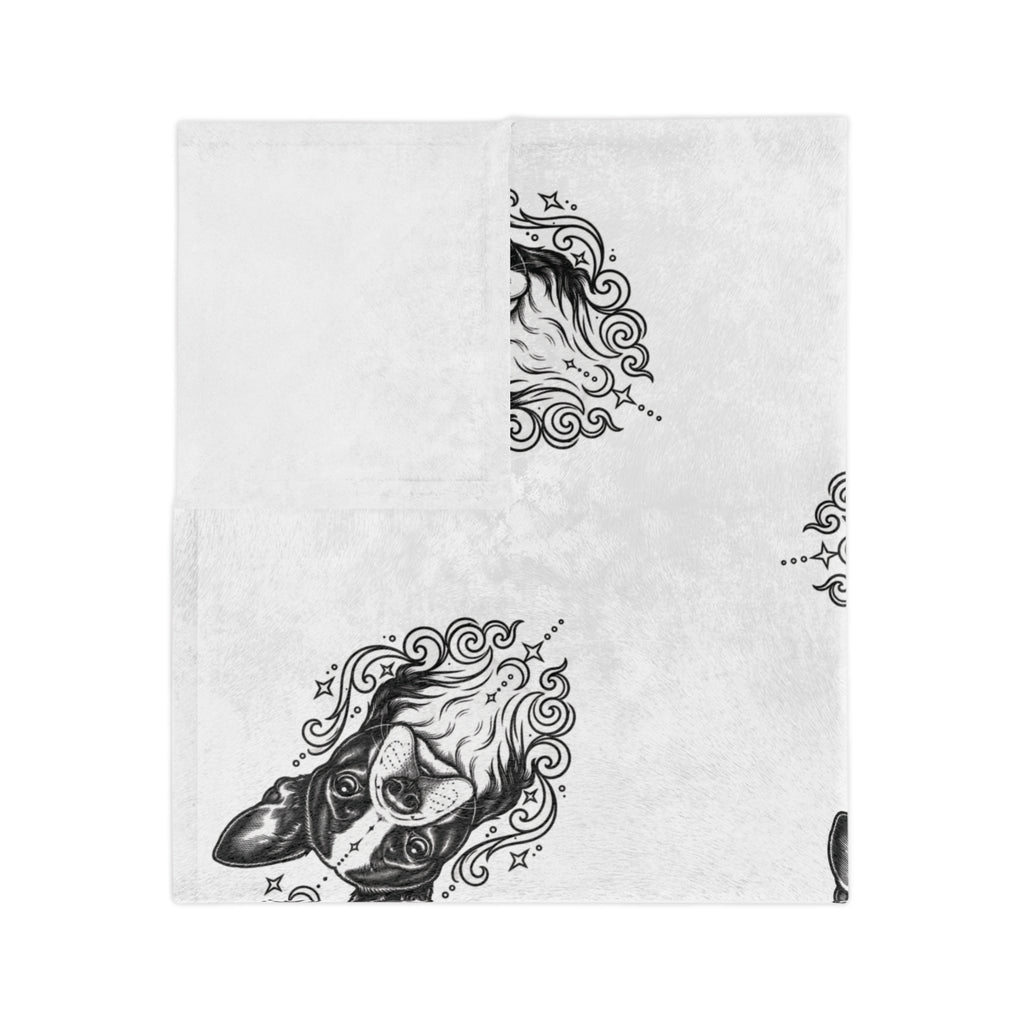 Mystical Boston Terrier Minimalist Velveteen Microfiber Blanket — Soft Neutral Pet Portrait Throw