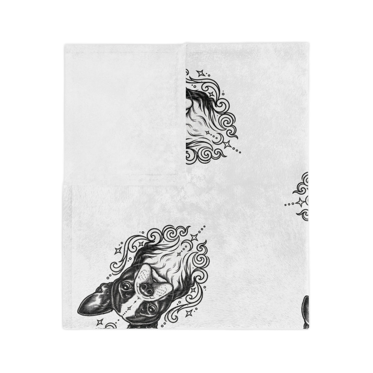 Mystical Boston Terrier Minimalist Velveteen Microfiber Blanket — Soft Neutral Pet Portrait Throw