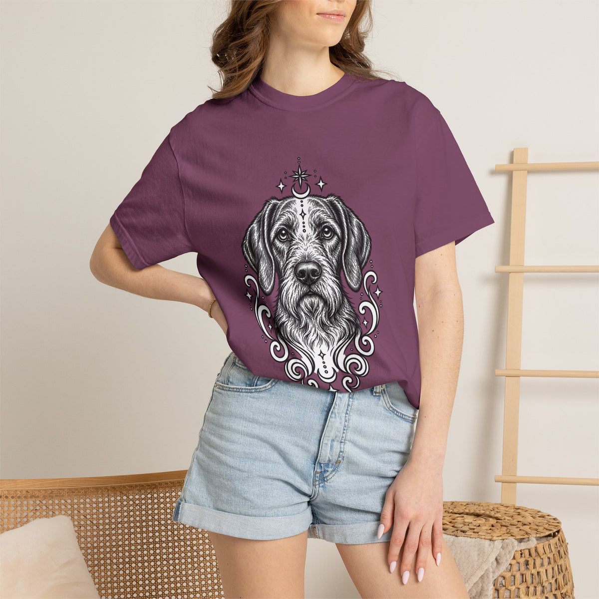 Mystical Wiredhaired Vizsla Line Art T-Shirt — Minimal Dog Portrait Tee