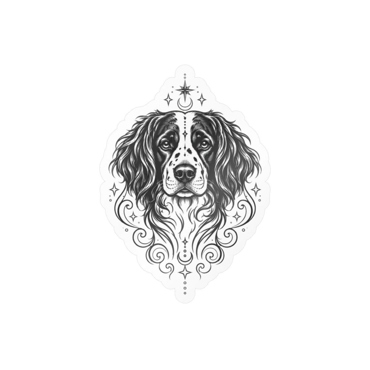 Mystical Stabyhoun Line Art Kiss-Cut Vinyl Sticker — Decorative Dog Portrait Decal