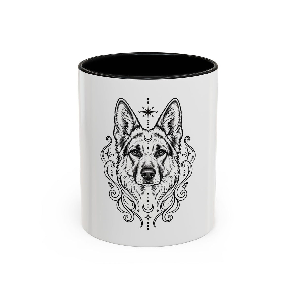 Mystical German Shepherd Line Art Accent Coffee Mug – Mystical Dog Portrait 11/15oz