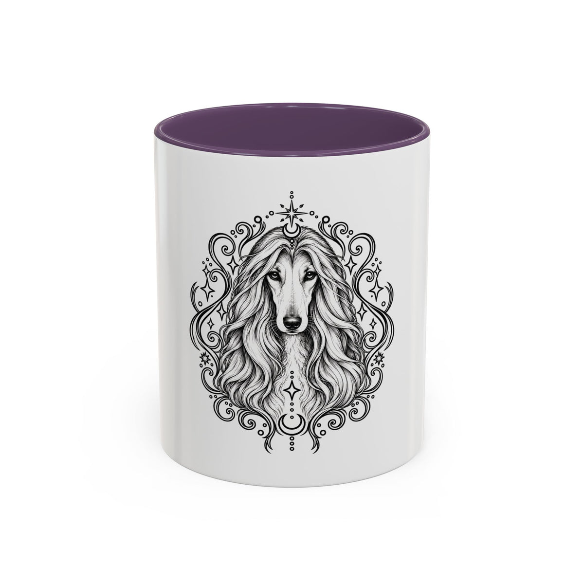 Mystical Afghan Hound Line Art Accent Coffee Mug – Mystical Dog Portrait 11/15oz