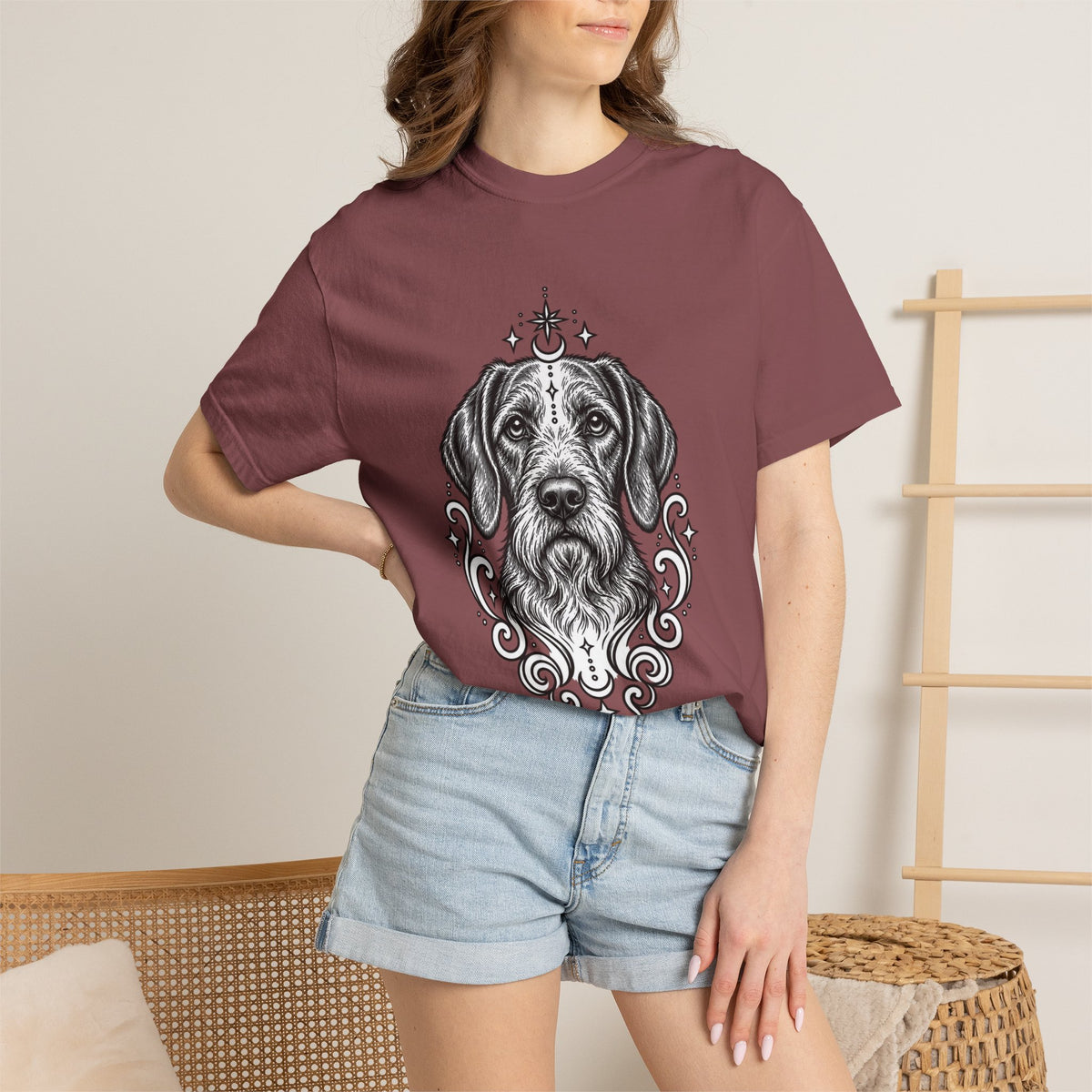 Mystical Wiredhaired Vizsla Line Art T-Shirt — Minimal Dog Portrait Tee