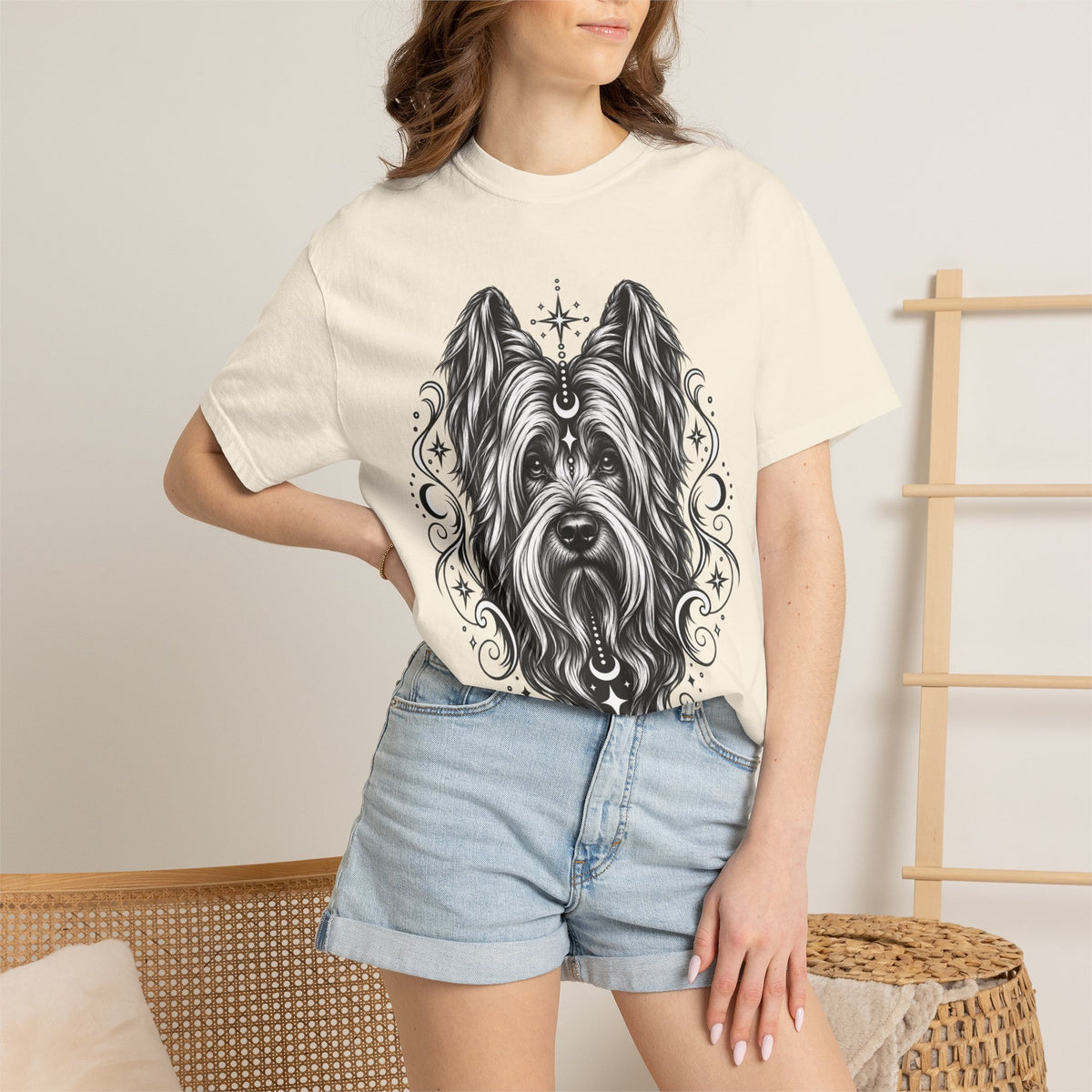 Mystical Briard Line Art T-Shirt — Minimal Dog Portrait Tee
