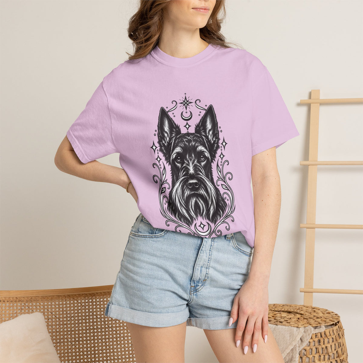 Mystical Scottish Terrier Line Art T-Shirt — Minimal Dog Portrait Tee
