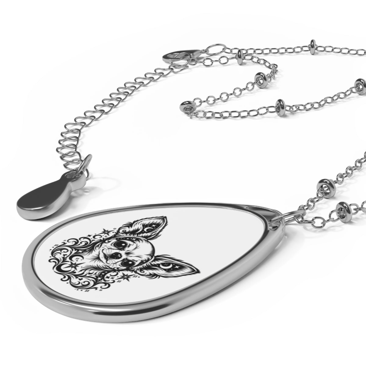Mystical  Chihuahua Oval Necklace — Engraved Pet Memorial Pendant