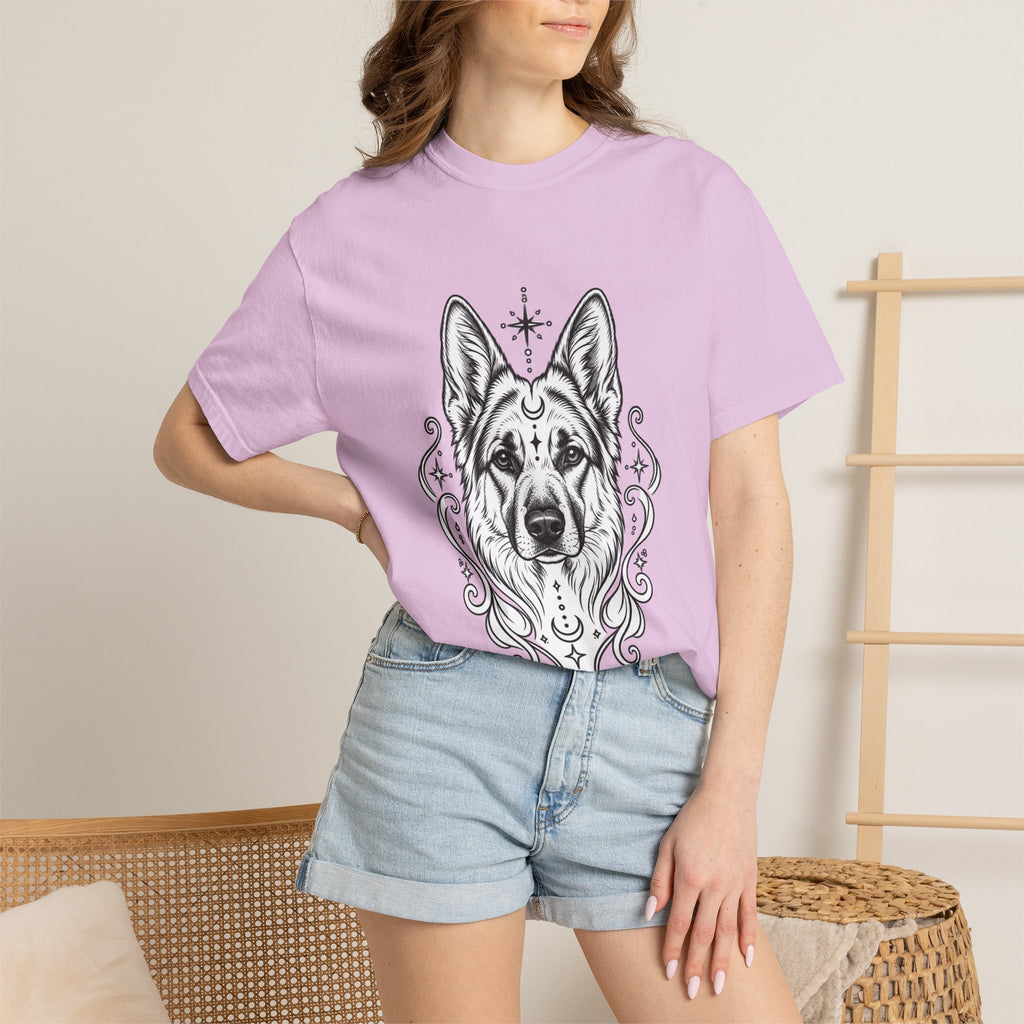 Mystical German Shepherd Line Art T-Shirt — Minimal Dog Portrait Tee