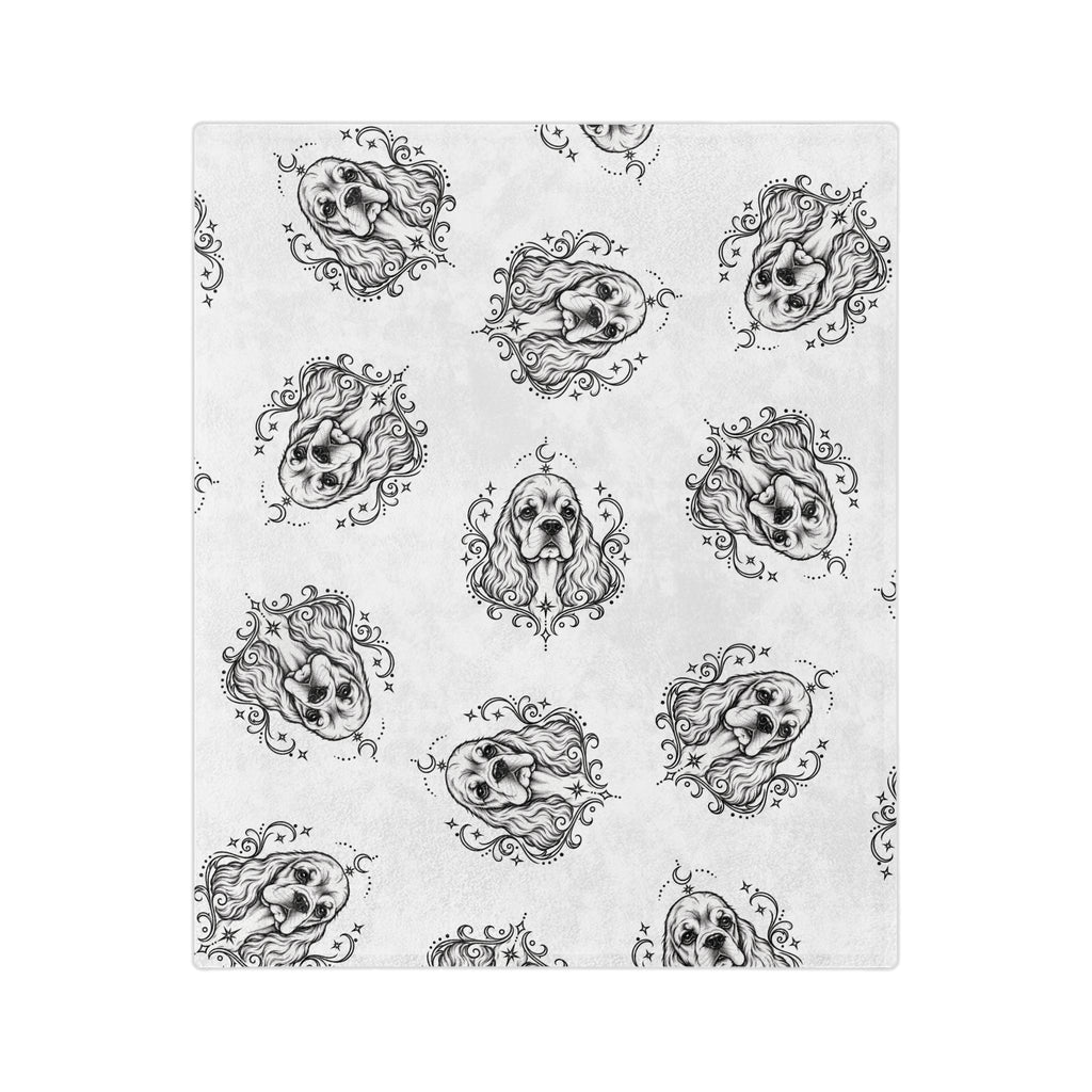 Mystical American Cocker Spaniel Minimalist Velveteen Microfiber Blanket — Soft Neutral Pet Portrait Throw