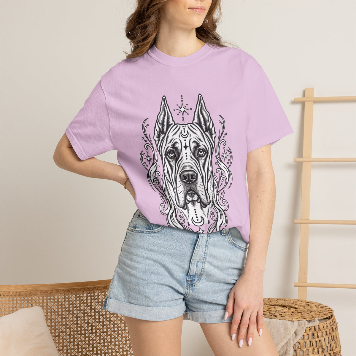 Mystical Great Dane CE Line Art T-Shirt — Minimal Dog Portrait Tee