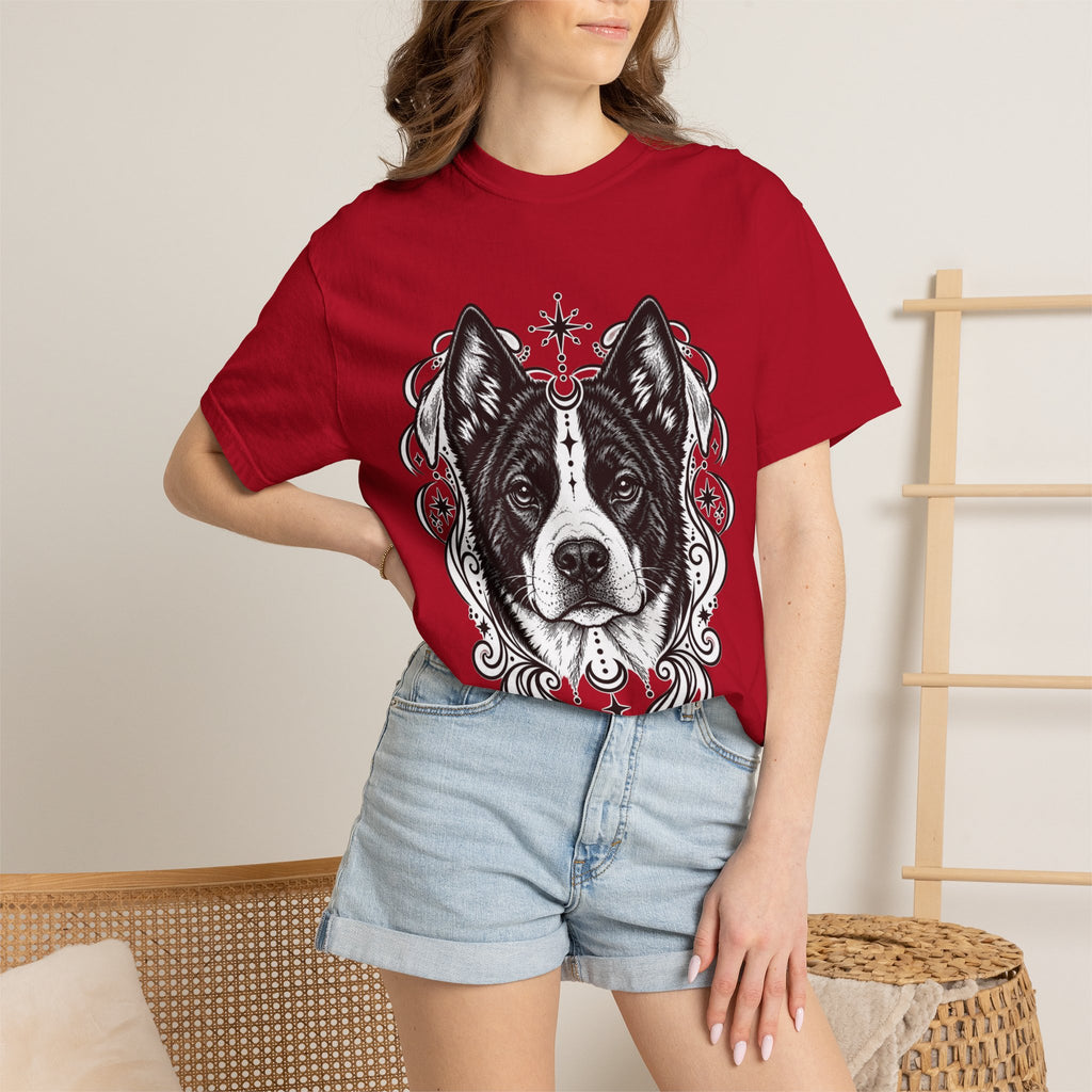 Mystical Karelian Bear Dog Line Art T-Shirt — Minimal Dog Portrait Tee