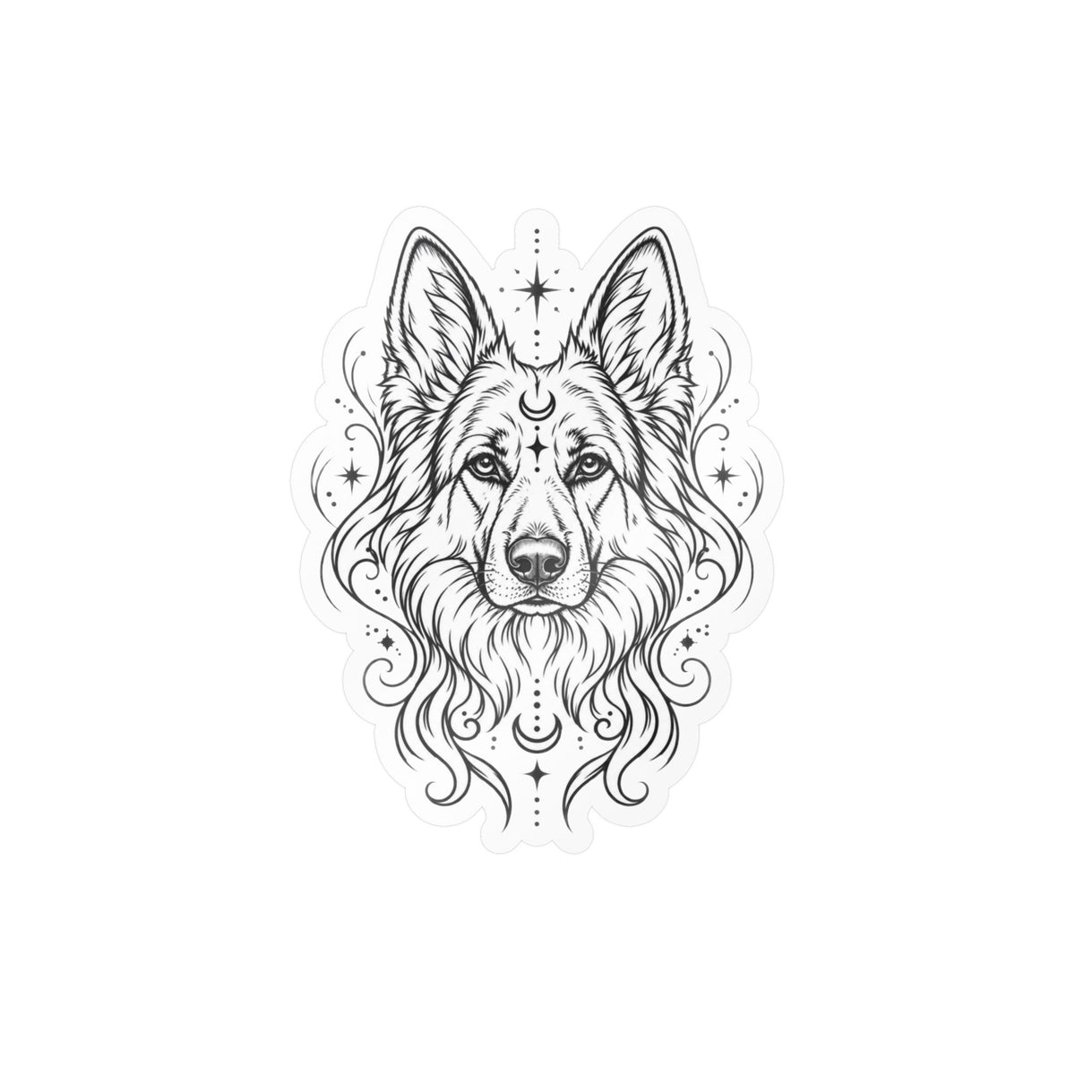 Mystical White Swiss Shepherd Line Art Kiss-Cut Vinyl Sticker — Decorative Dog Portrait Decal