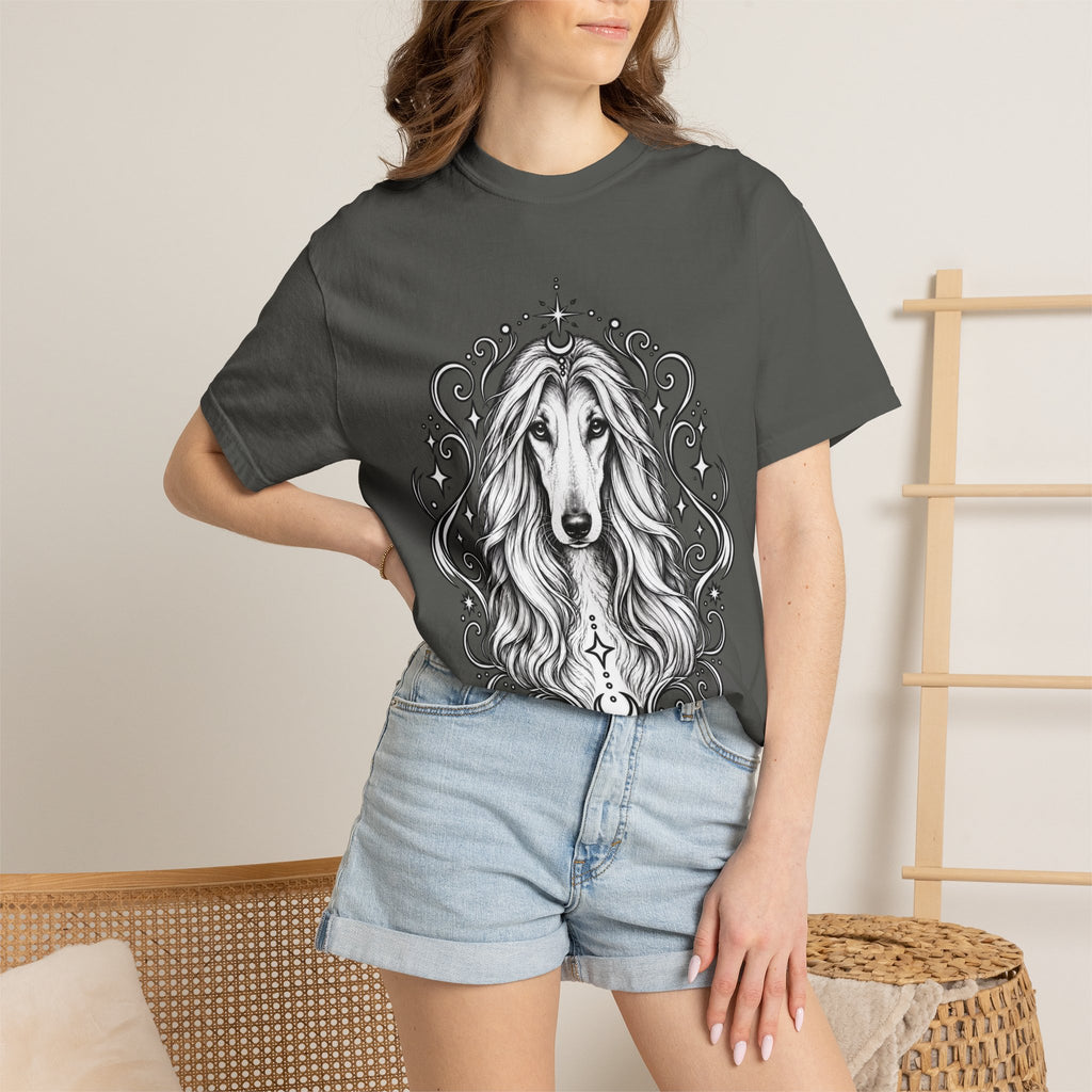 Mystical Afghan Hound Line Art T-Shirt — Minimal Dog Portrait Tee