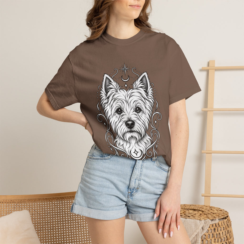 Mystical West Highland Terrier Line Art T-Shirt — Minimal Dog Portrait Tee