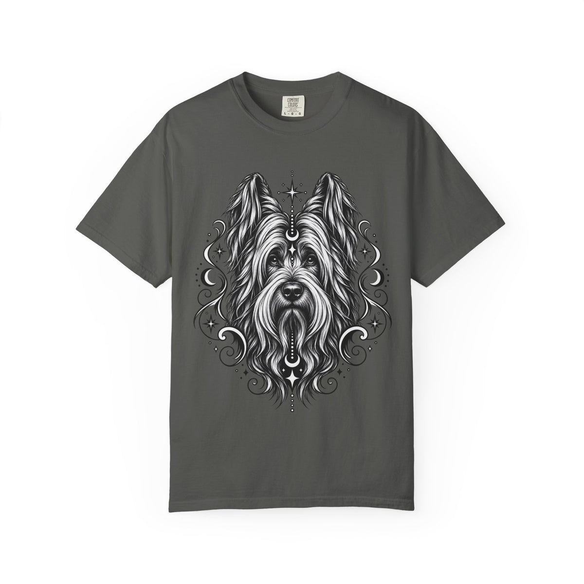 Mystical Briard Line Art T-Shirt — Minimal Dog Portrait Tee
