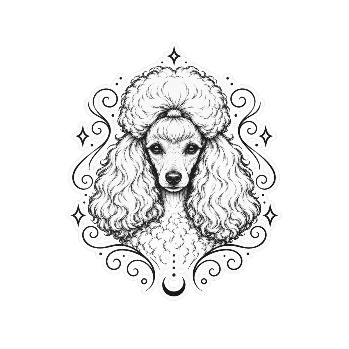 Mystical Toy Poodle Line Art Kiss-Cut Vinyl Sticker — Decorative Dog Portrait Decal