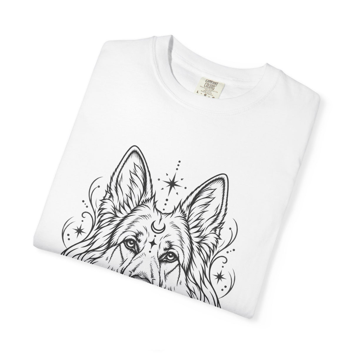 Mystical White Swiss Shepherd Line Art T-Shirt — Minimal Dog Portrait Tee