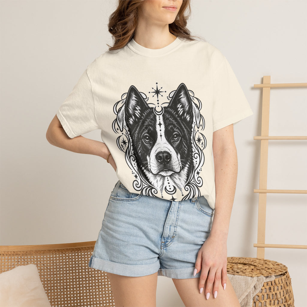 Mystical Karelian Bear Dog Line Art T-Shirt — Minimal Dog Portrait Tee