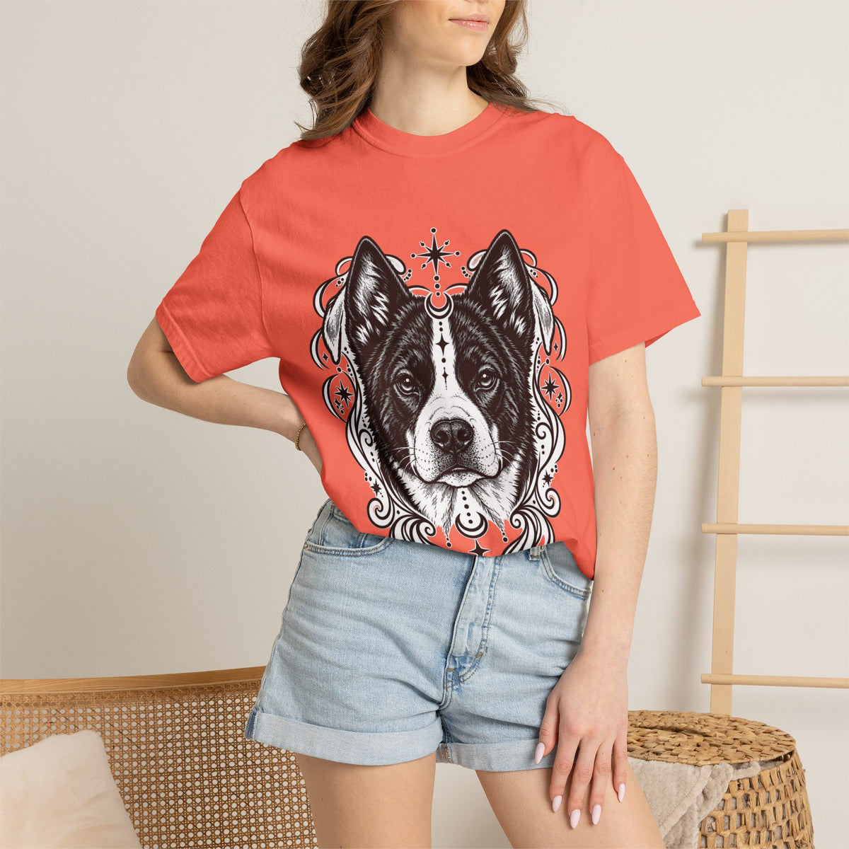 Mystical Karelian Bear Dog Line Art T-Shirt — Minimal Dog Portrait Tee