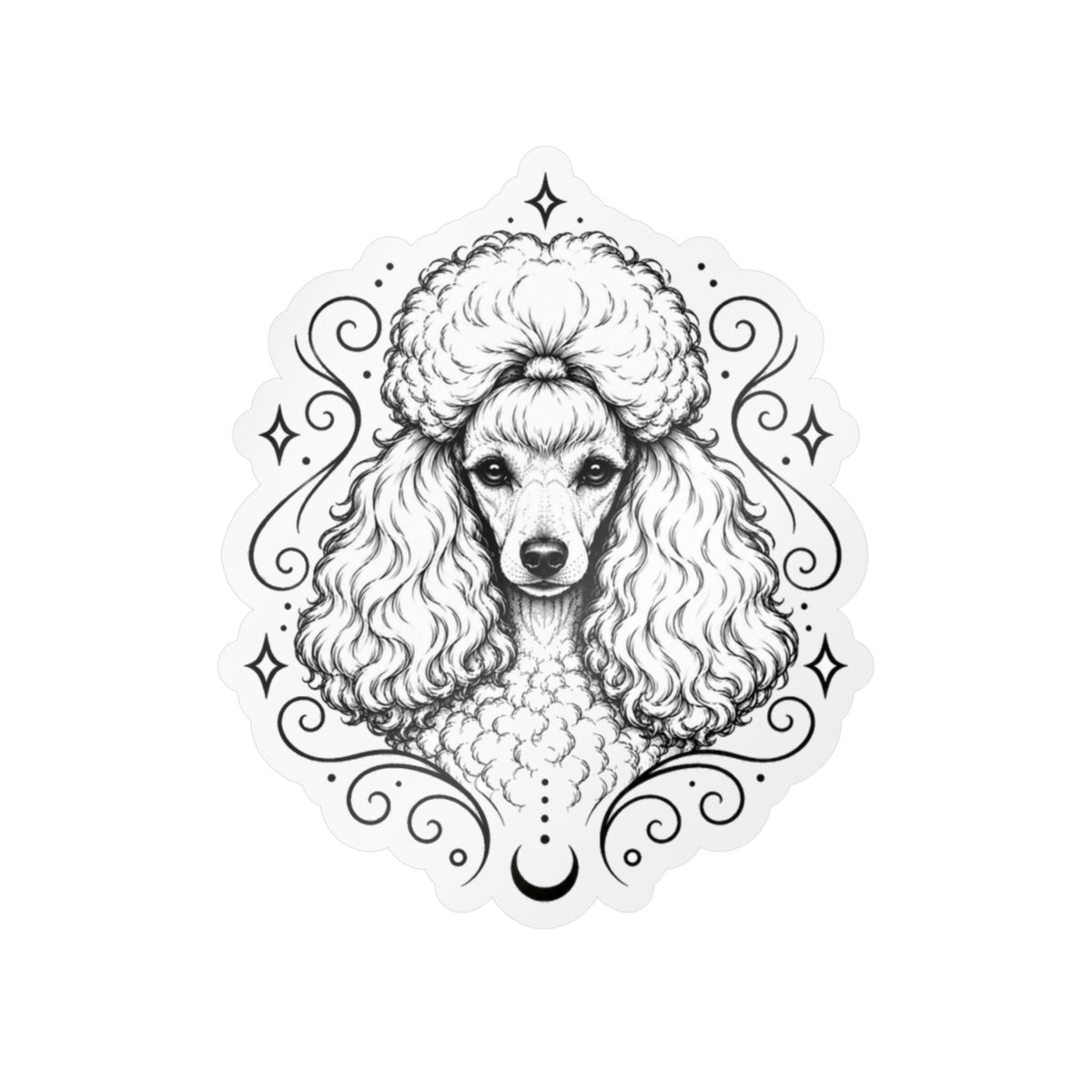 Mystical Toy Poodle Line Art Kiss-Cut Vinyl Sticker — Decorative Dog Portrait Decal