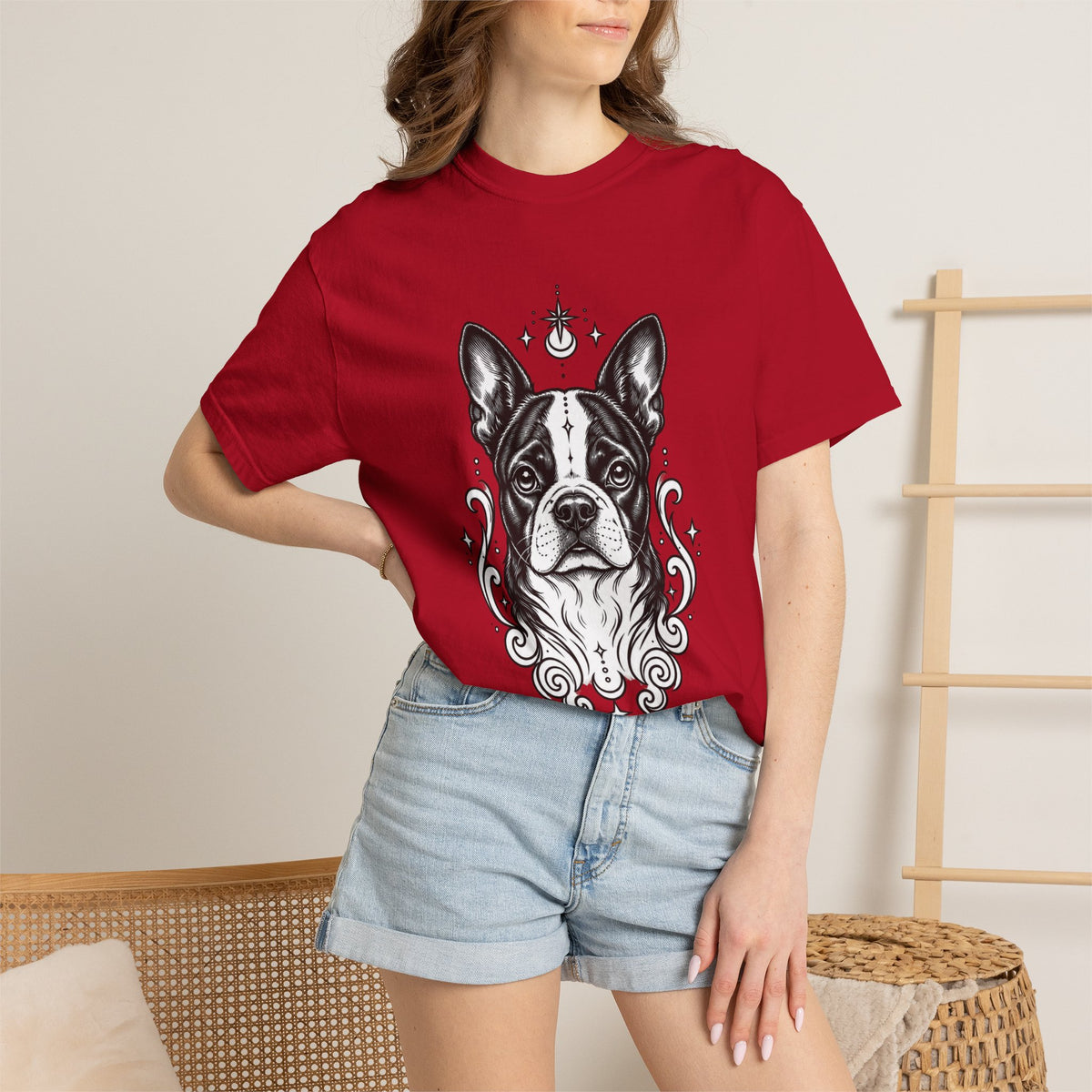 Mystical Boston Terrier Line Art T-Shirt — Minimal Dog Portrait Tee