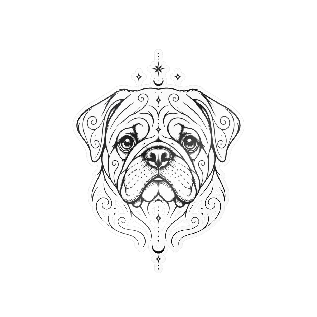 Mystical Pug Line Art Kiss-Cut Vinyl Sticker — Decorative Dog Portrait Decal