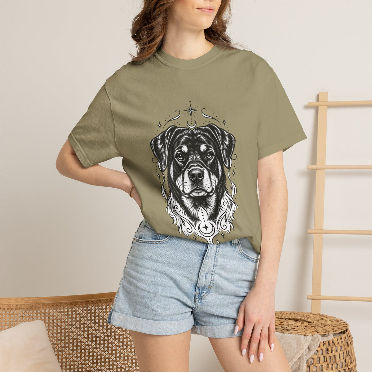 Mystical Rottweiler Line Art T-Shirt — Minimal Dog Portrait Tee