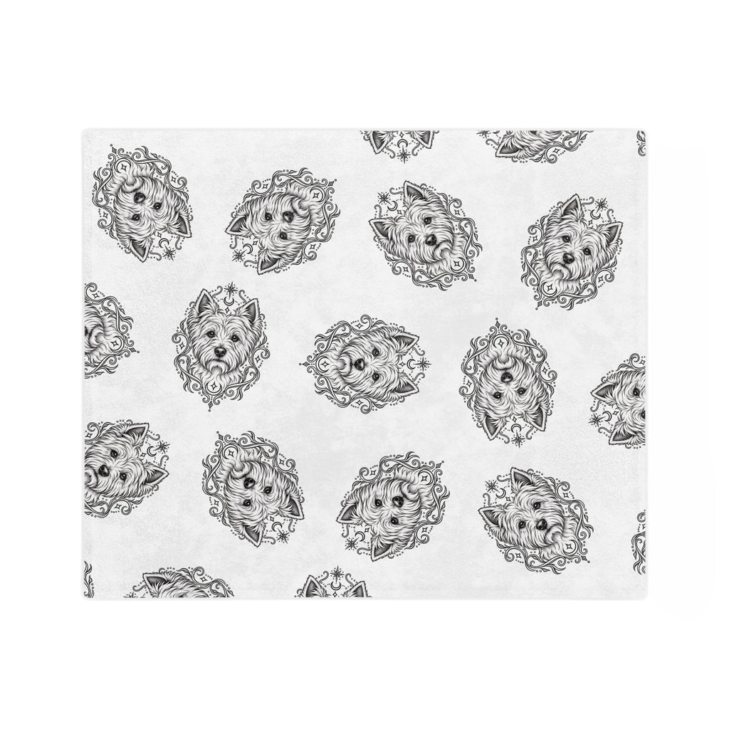 Mystical West Highland Terrier Minimalist Velveteen Microfiber Blanket — Soft Neutral Pet Portrait Throw