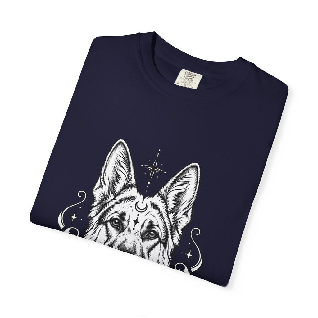Mystical German Shepherd Line Art T-Shirt — Minimal Dog Portrait Tee