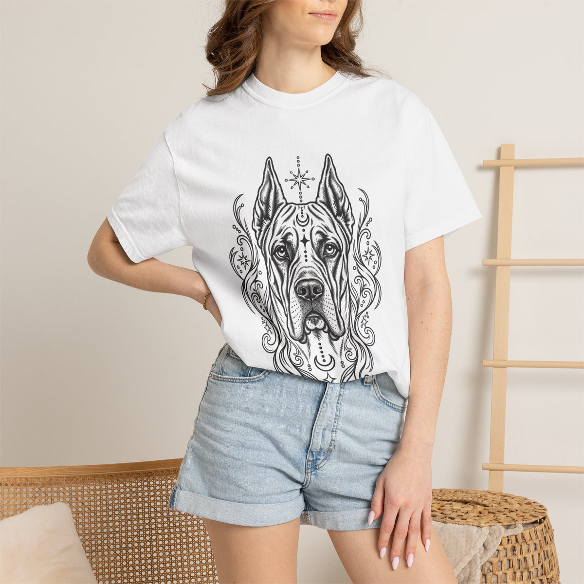 Mystical Great Dane CE Line Art T-Shirt — Minimal Dog Portrait Tee