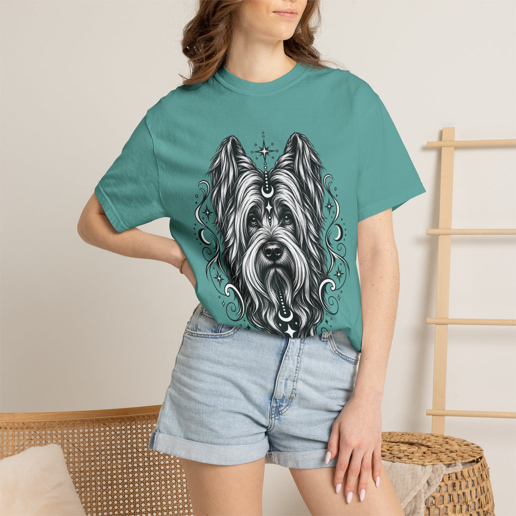 Mystical Briard Line Art T-Shirt — Minimal Dog Portrait Tee