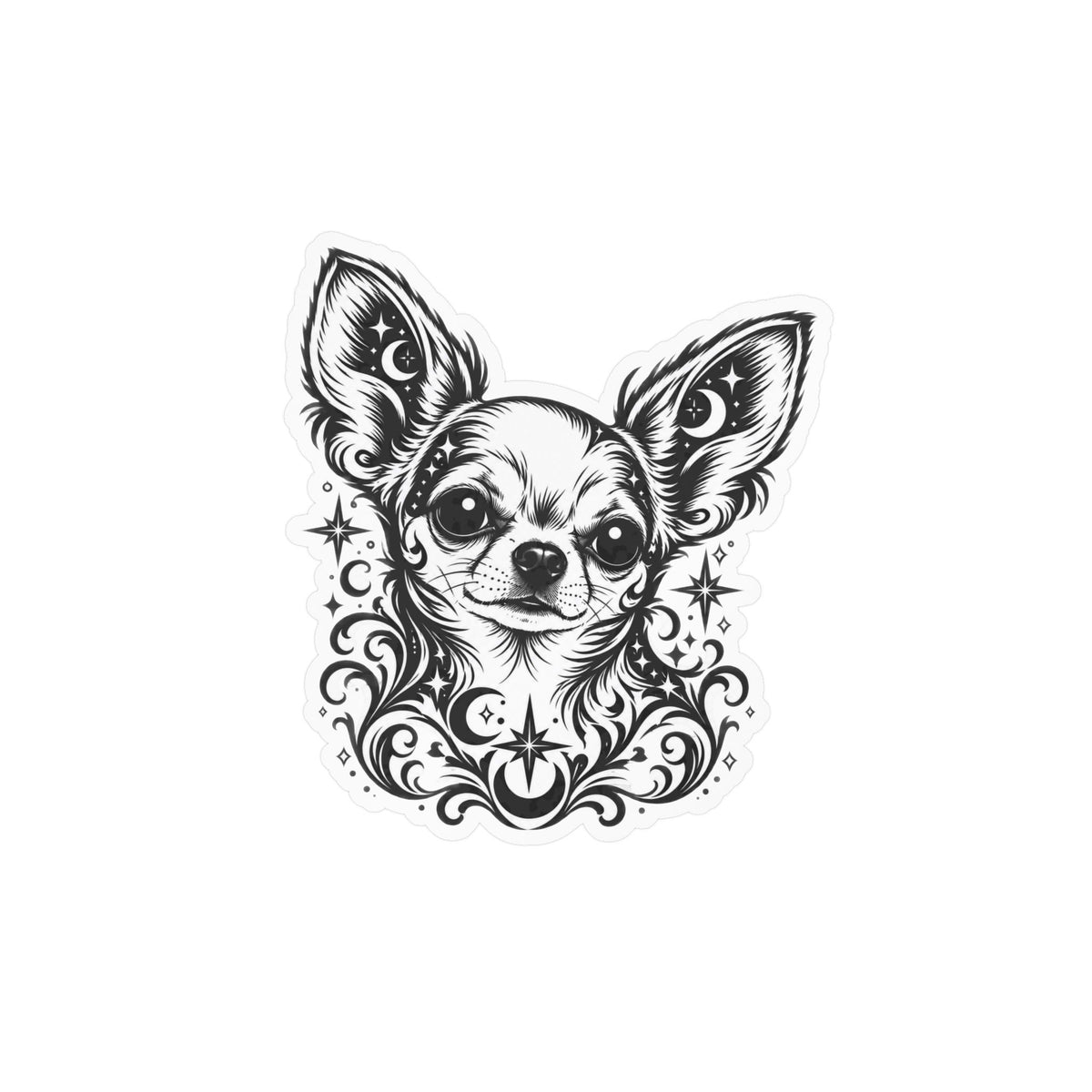 Mystical  Chihuahua SH Line Art Kiss-Cut Vinyl Sticker — Decorative Dog Portrait Decal