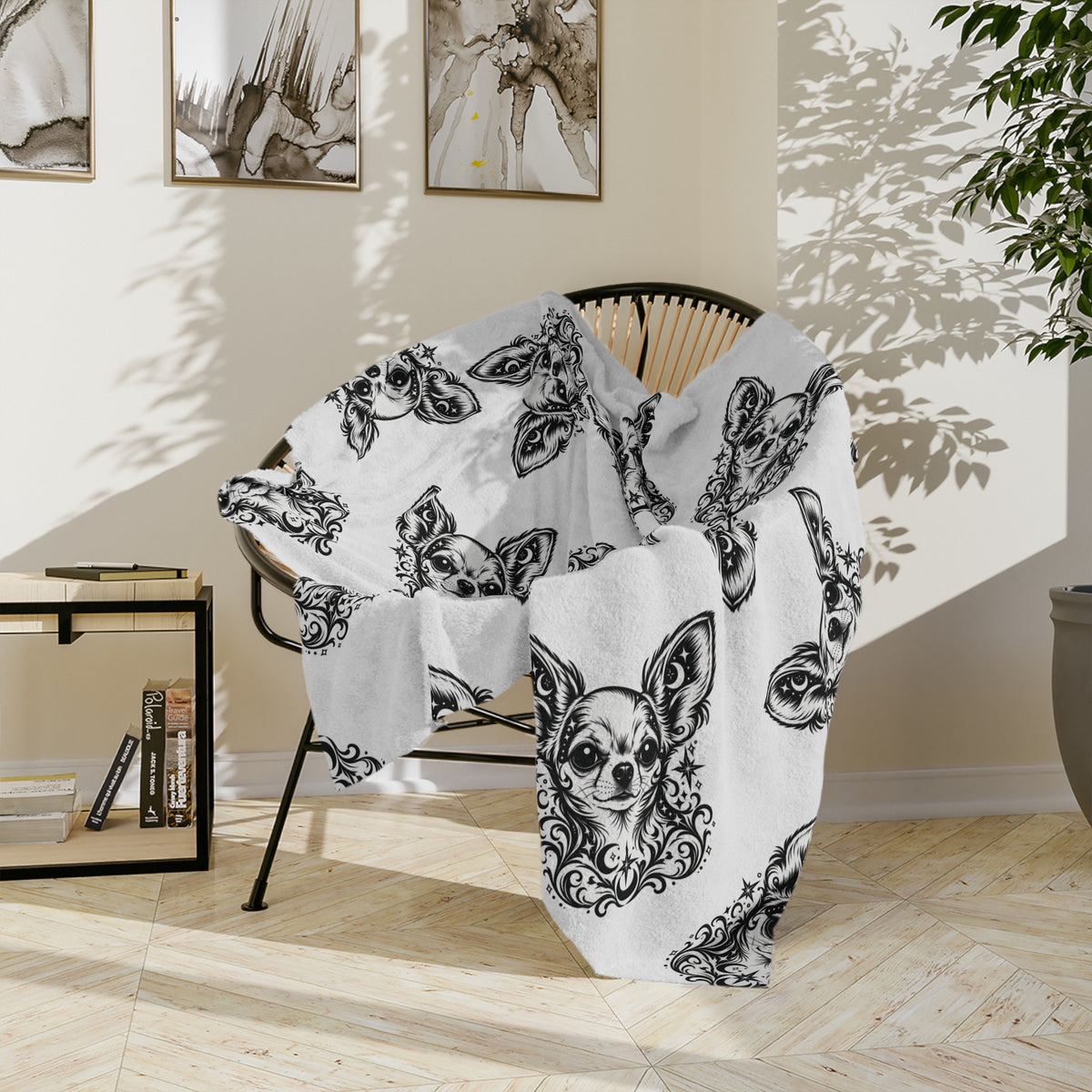 Mystical  Chihuahua Minimalist Velveteen Microfiber Blanket — Soft Neutral Pet Portrait Throw