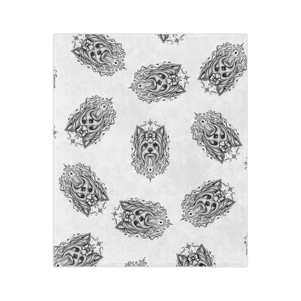 Mystical Yorkshire Terrier Minimalist Velveteen Microfiber Blanket — Soft Neutral Pet Portrait Throw