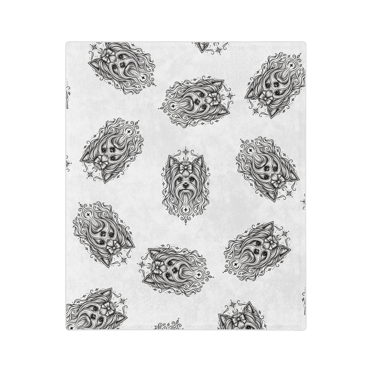 Mystical Yorkshire Terrier Minimalist Velveteen Microfiber Blanket — Soft Neutral Pet Portrait Throw