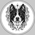 Mystical Karelian Bear Dog Round Car Magnet — Boho Dog Face Sticker