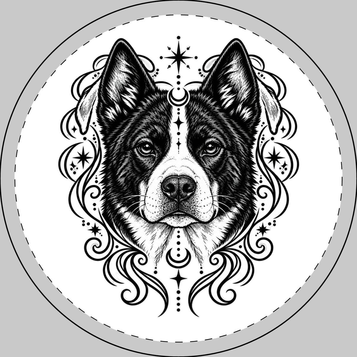 Mystical Karelian Bear Dog Round Car Magnet — Boho Dog Face Sticker
