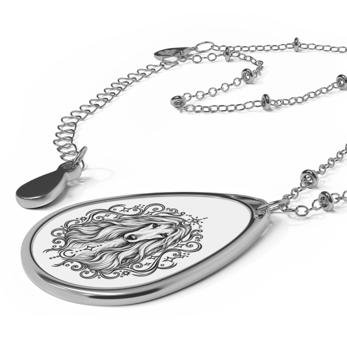 Mystical Afghan Hound Oval Necklace — Engraved Pet Memorial Pendant