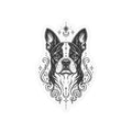Mystical Boston Terrier Line Art Kiss-Cut Vinyl Sticker — Decorative Dog Portrait Decal