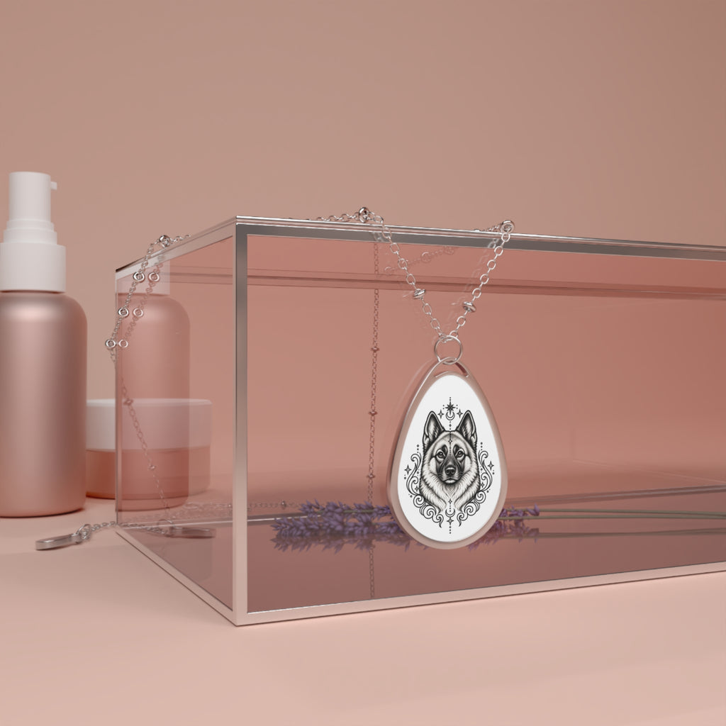 Mystical Norwegian Elkhound Oval Necklace — Engraved Pet Memorial Pendant