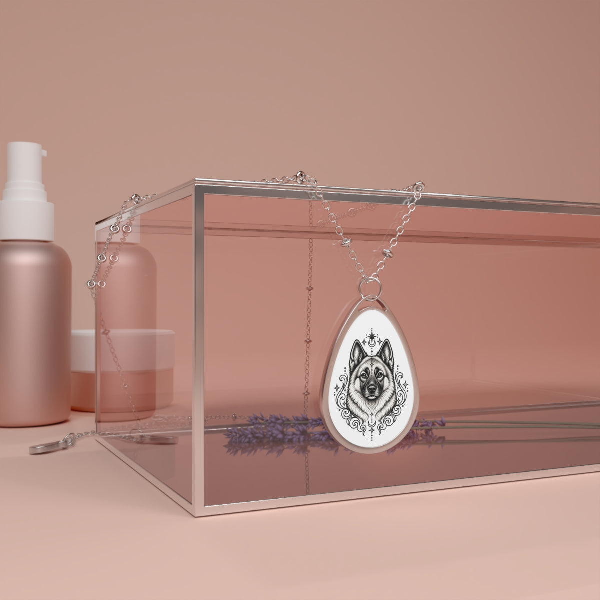 Mystical Norwegian Elkhound Oval Necklace — Engraved Pet Memorial Pendant
