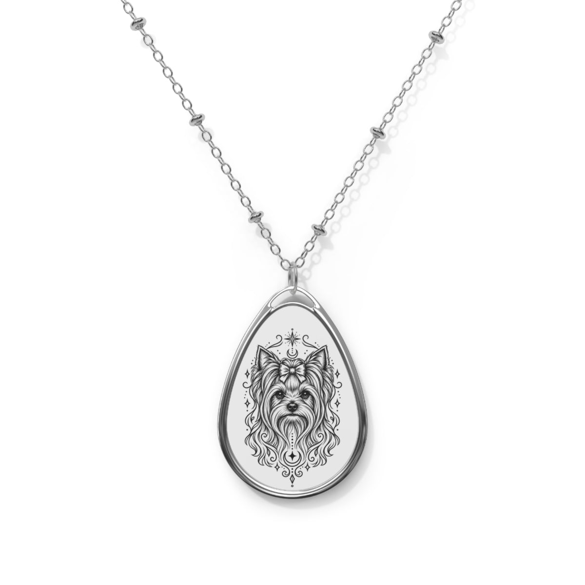 Mystical Yorkshire Terrier Oval Necklace — Engraved Pet Memorial Pendant
