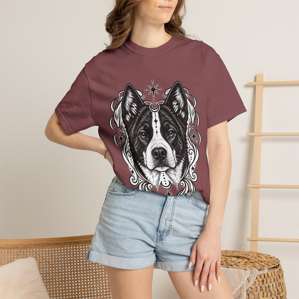 Mystical Karelian Bear Dog Line Art T-Shirt — Minimal Dog Portrait Tee