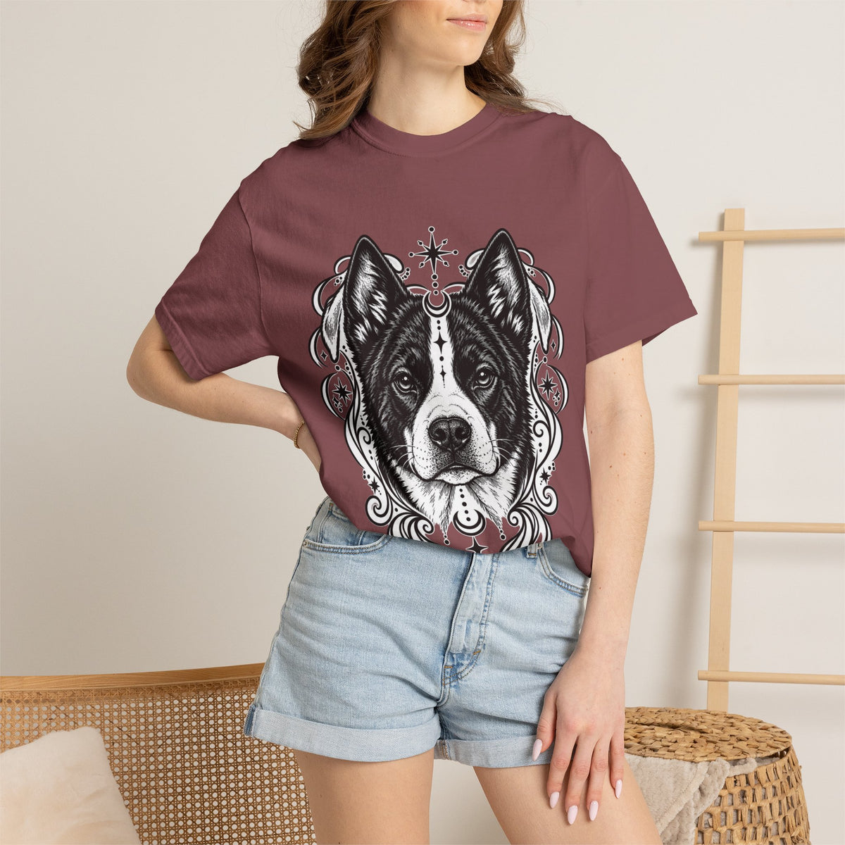 Mystical Karelian Bear Dog Line Art T-Shirt — Minimal Dog Portrait Tee