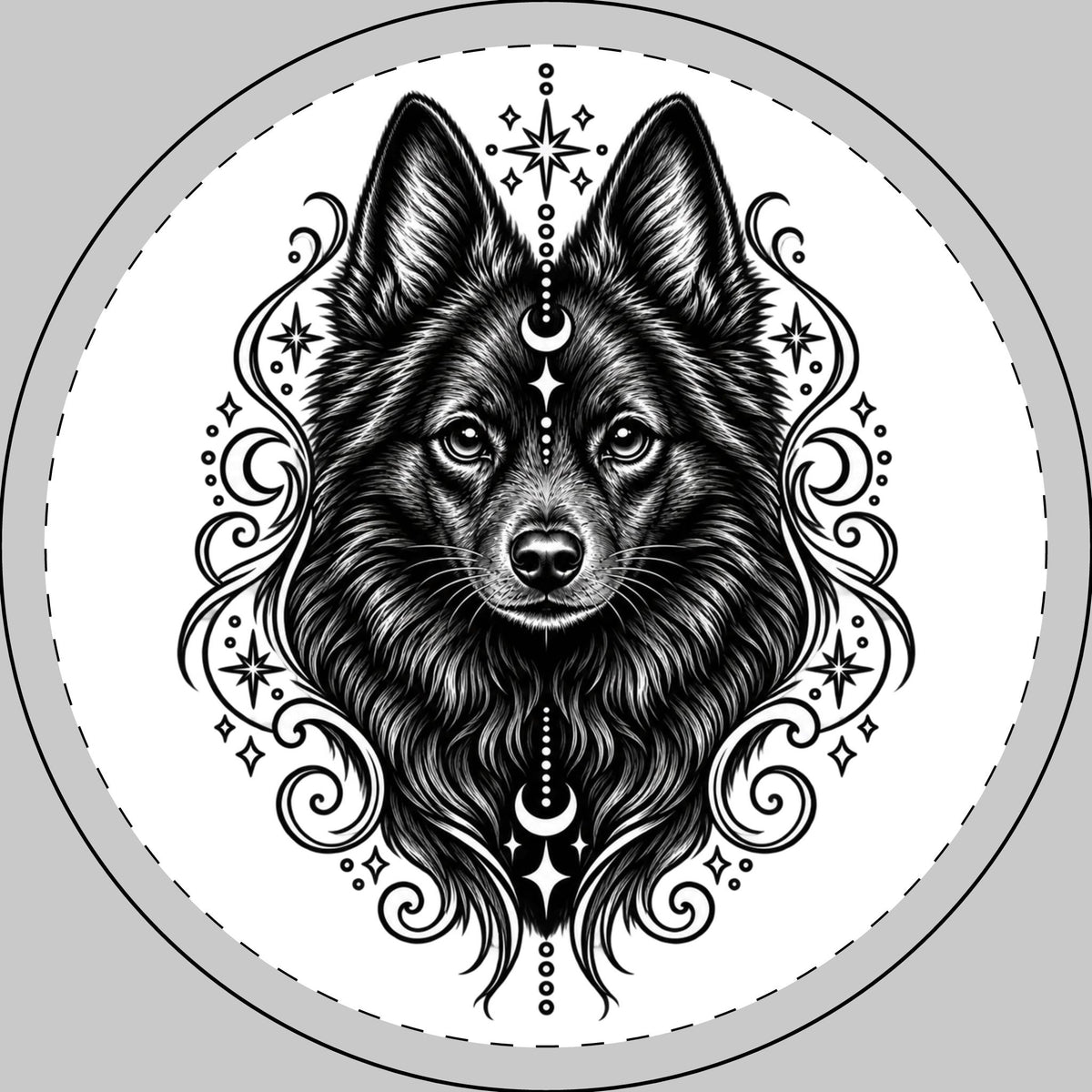 Mystical Schipperke Round Car Magnet — Boho Dog Face Sticker