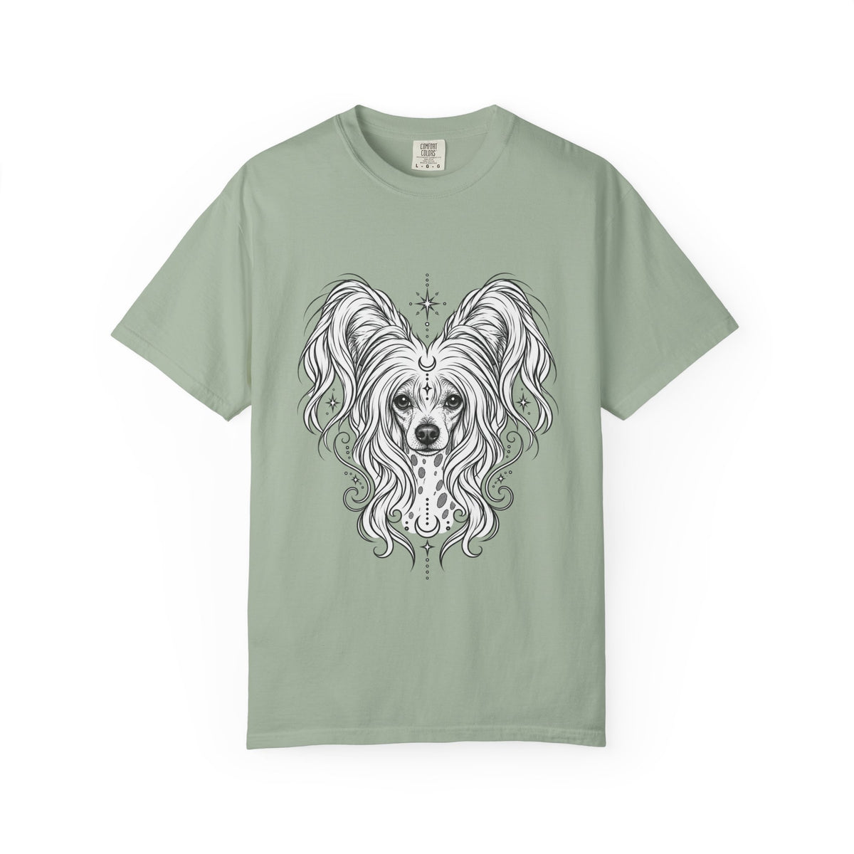 Mystical Chinese Crested Line Art T-Shirt — Minimal Dog Portrait Tee