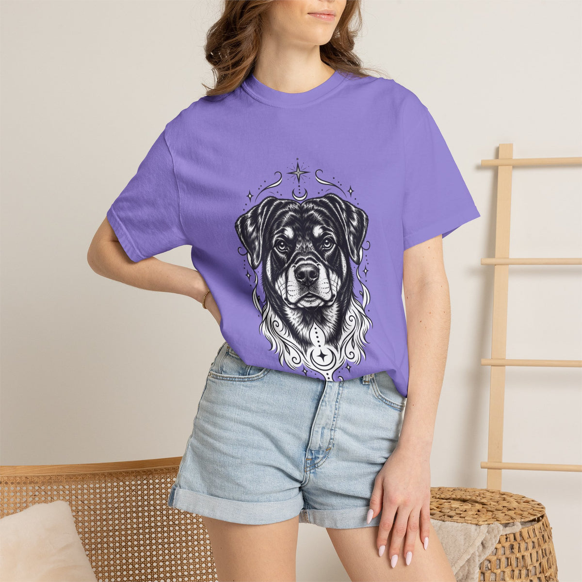 Mystical Rottweiler Line Art T-Shirt — Minimal Dog Portrait Tee
