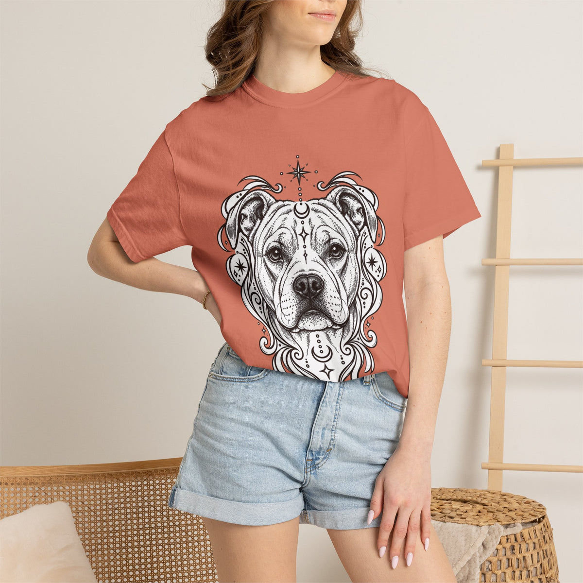 Mystical American Staffordshire Terrier Line Art T-Shirt — Minimal Dog Portrait Tee