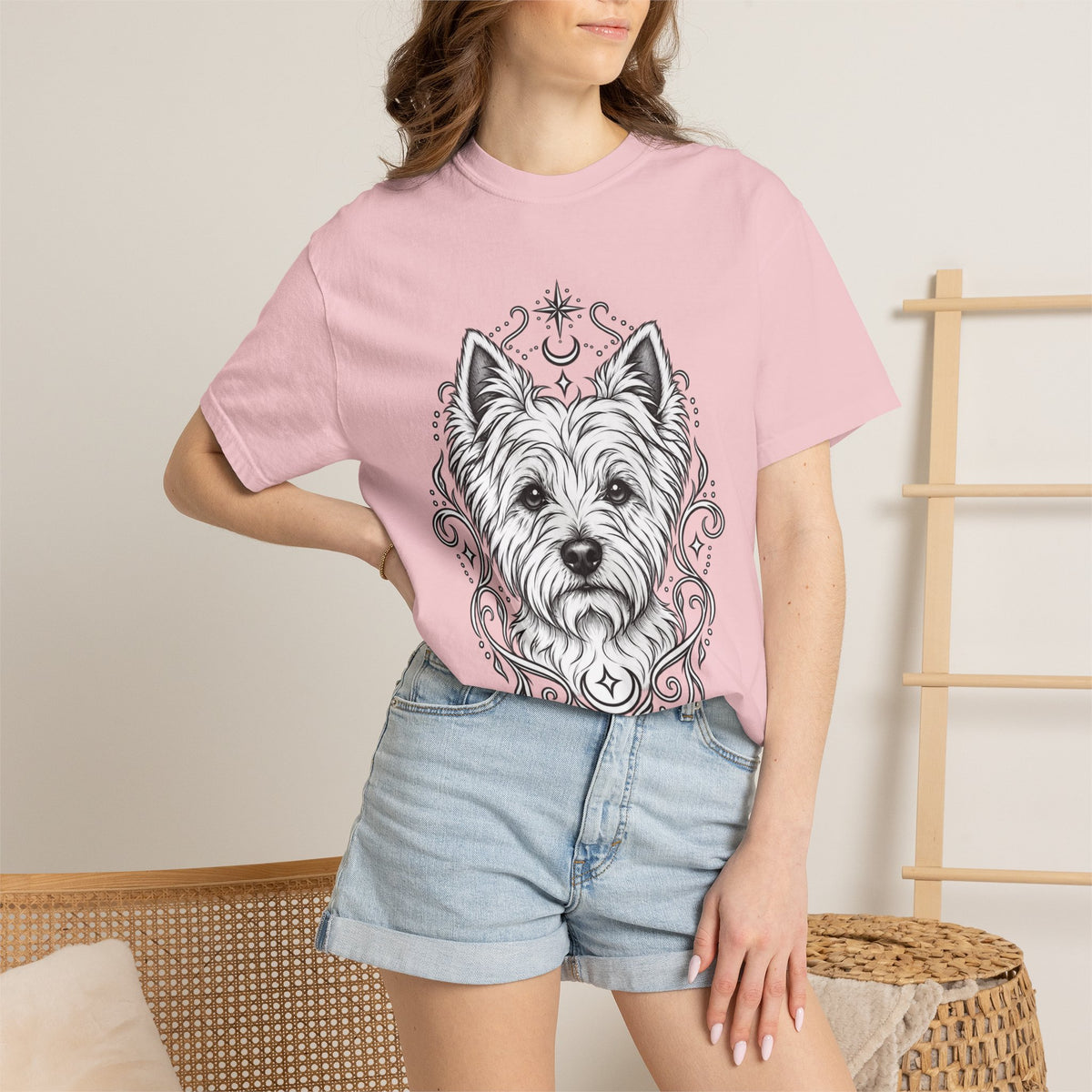 Mystical West Highland Terrier Line Art T-Shirt — Minimal Dog Portrait Tee