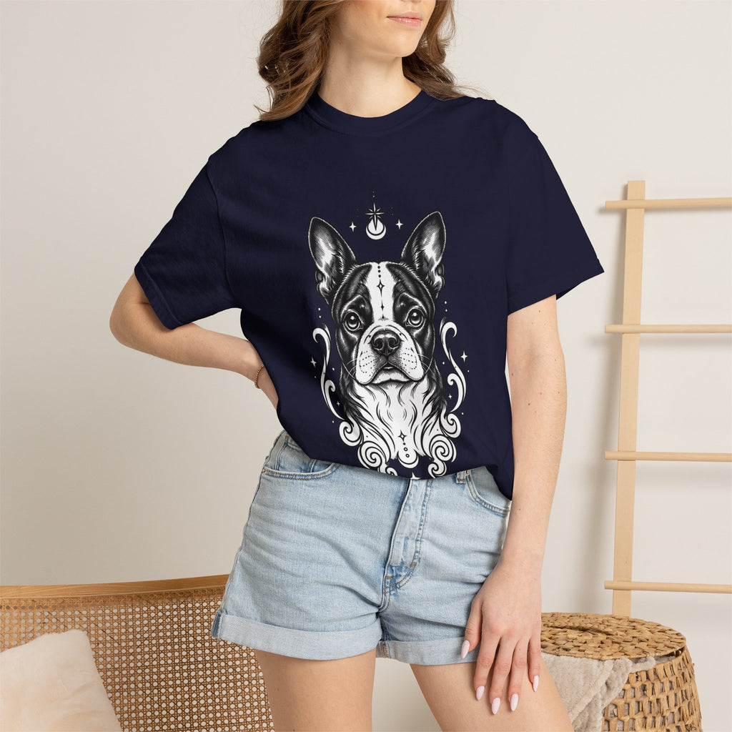 Mystical Boston Terrier Line Art T-Shirt — Minimal Dog Portrait Tee