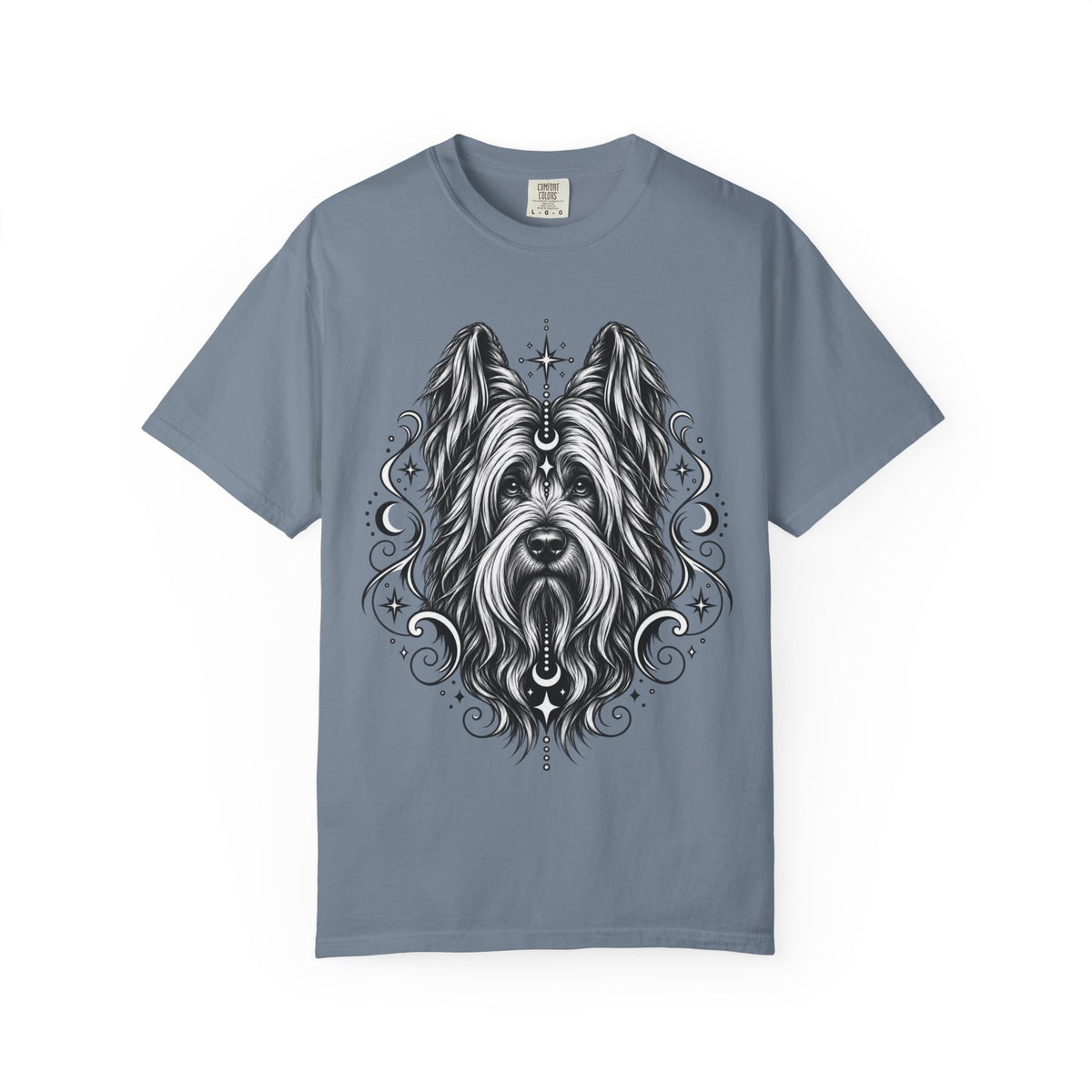 Mystical Briard Line Art T-Shirt — Minimal Dog Portrait Tee